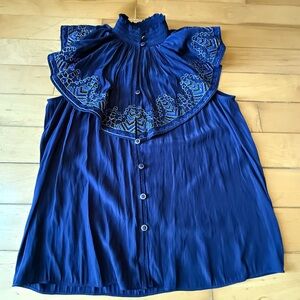 RAMY BROOK ABBE Navy Blue Ruffled Size XS Top